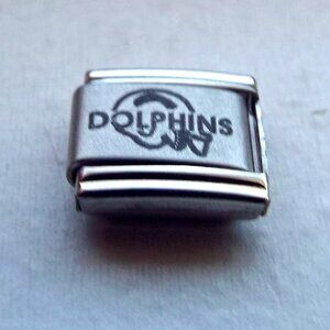 Dolphins football helmet laser 9mm stainless steel Italian charm bracelet link